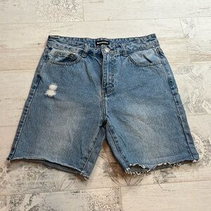 Momokrom Light Wash Distressed High Waist Cut Off Jean Shorts